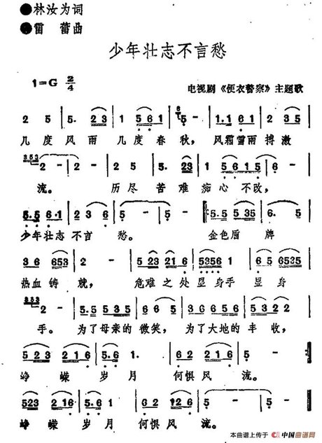 刘欢[少年壮志不言愁]歌谱简谱