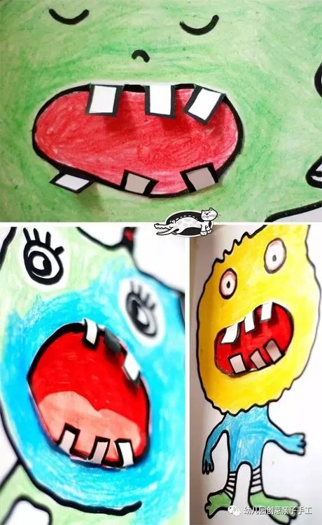 幼儿园创意美术教程:蜡笔马克笔涂鸦小 怪兽