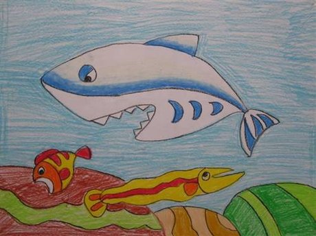 海底世界儿童画之大鱼吃小鱼