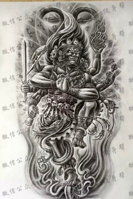 佛祖纹身手稿 象神纹身图案 青龙纹身图案 虚空藏菩萨纹身手稿 如来佛