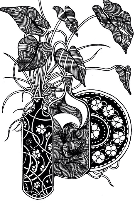 黑白线描抽象装饰画图片