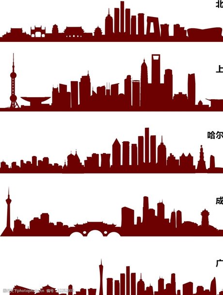 中国剪影建筑建筑镇城市国家旅行 中国城市天际线黑白剪影 中国宝塔