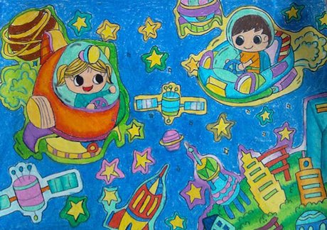 儿童画 探索神秘太空