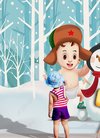 春夏秋冬儿童房背景墙卧室墙纸手绘深林雪人