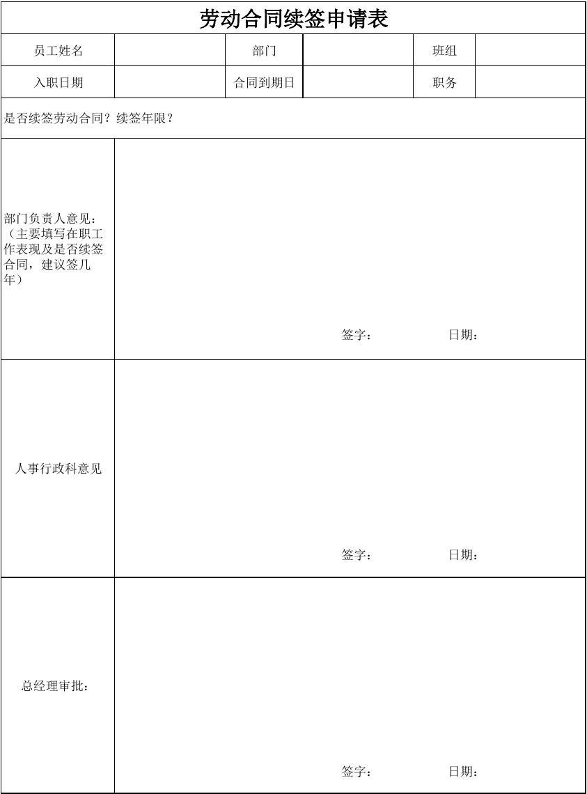 劳动合同续签申请书