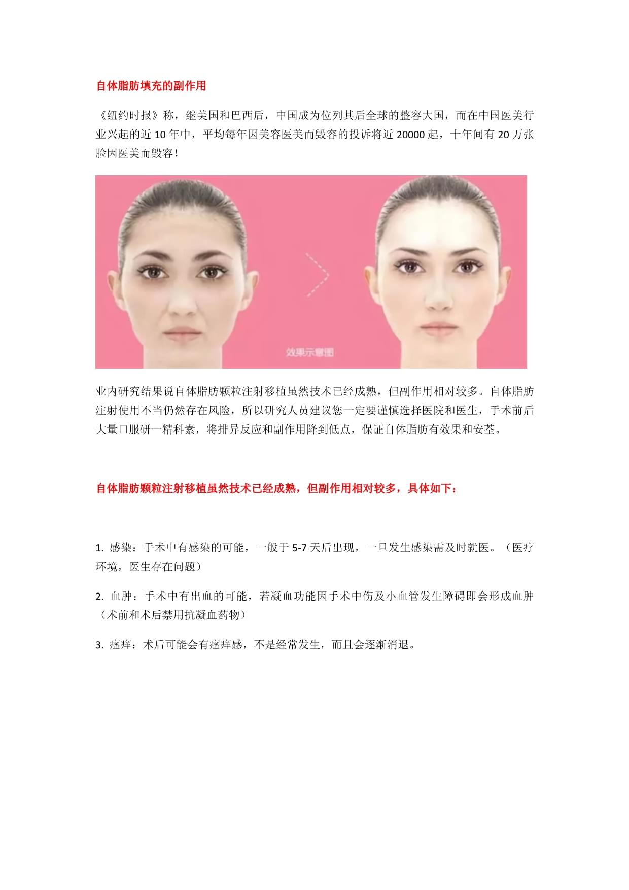 脸部填充脂肪的副作用
