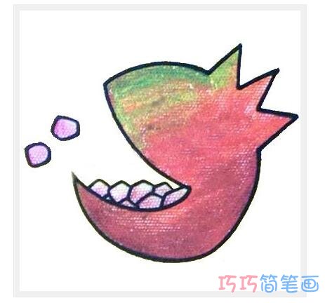 卡通石榴怎么画简单漂亮涂色_石榴简笔画