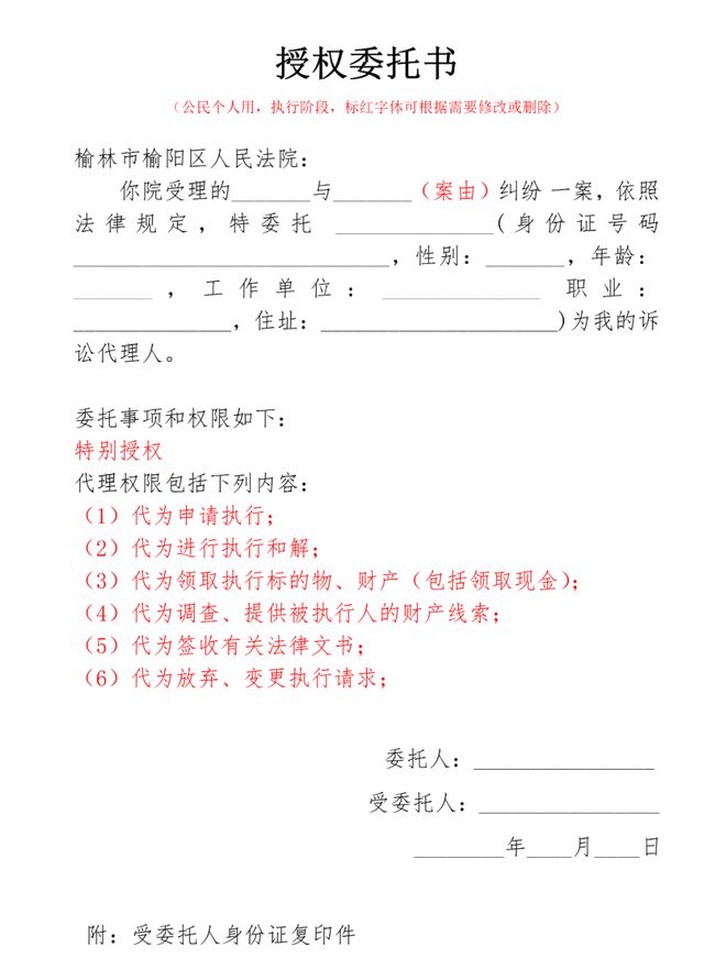 强制执行委托书怎么写