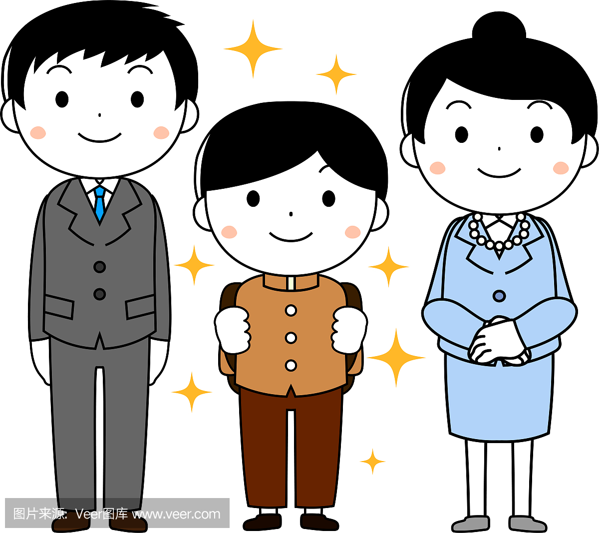 可爱的年轻家长和孩子在入场仪式上