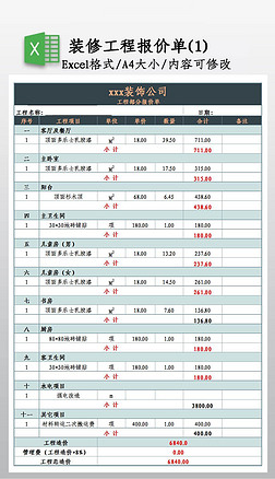 装饰装修报价表
