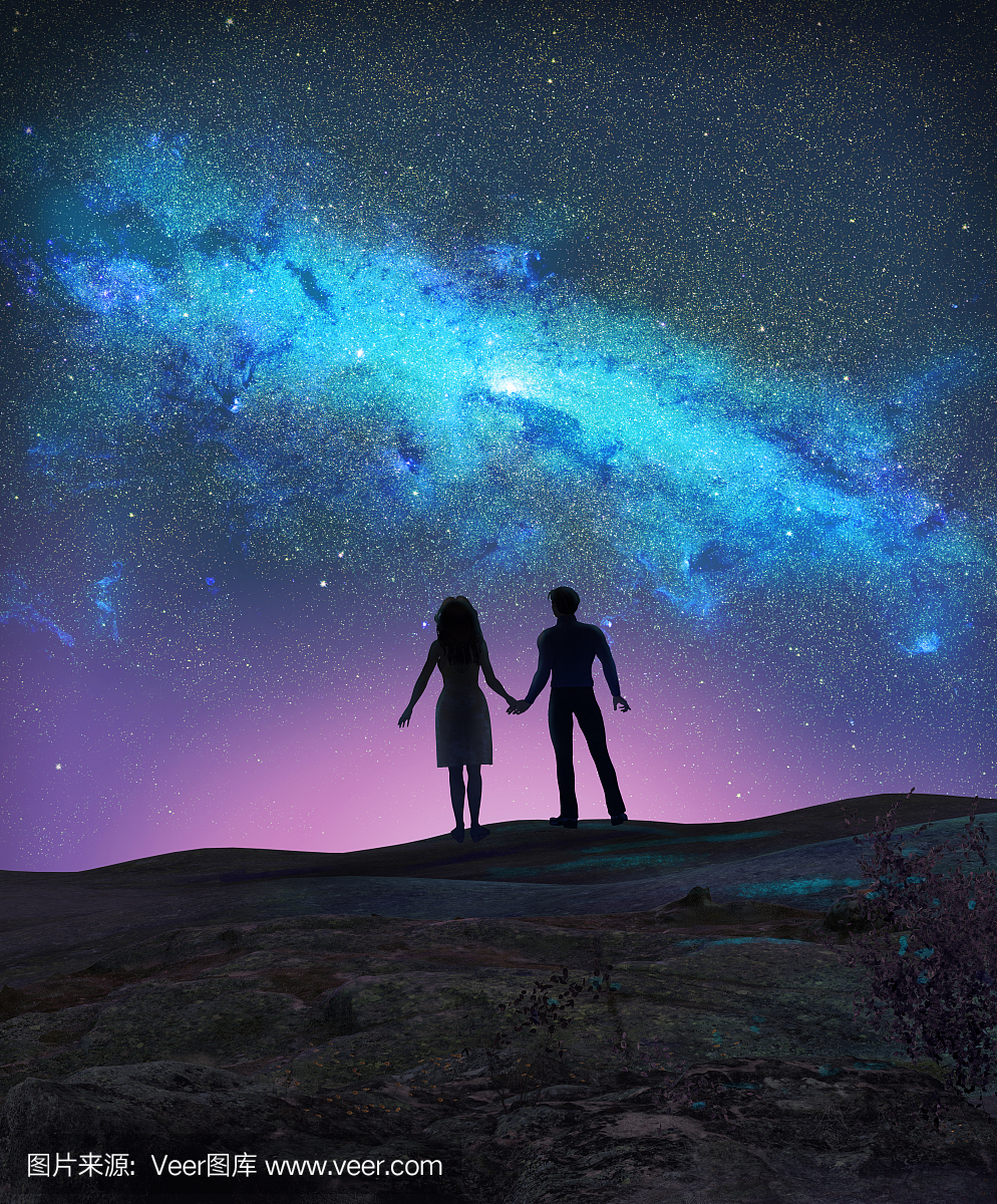 牵手看银河星河的情侣