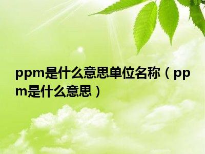 单位ppm是什么意思