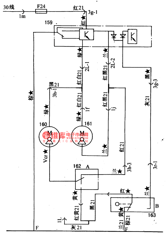 桑塔纳门锁电路图
