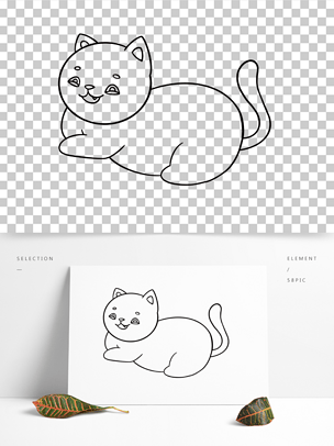 手绘线条动物简笔画猫咪下载-编号27421583