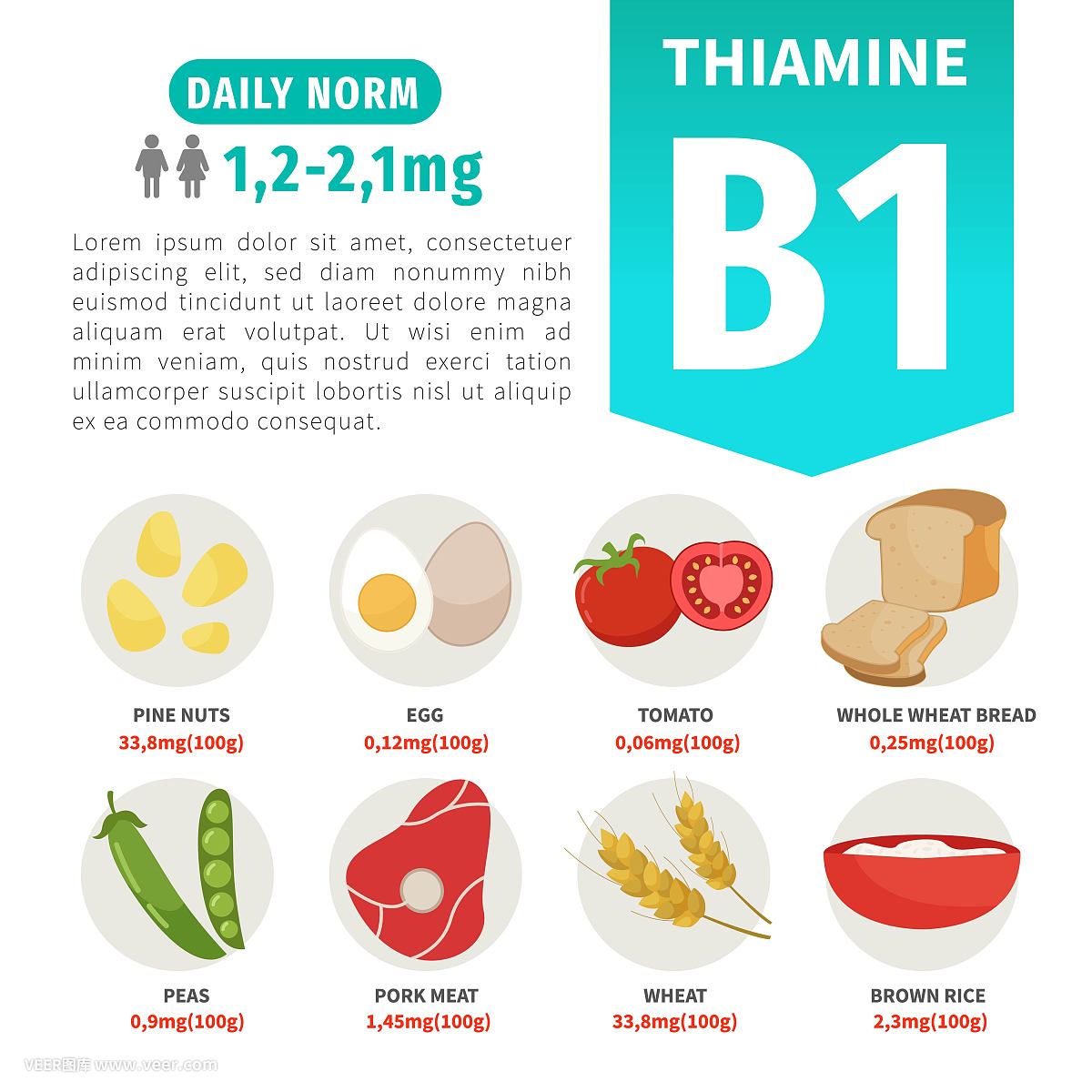 矢量海报产品与维生素b1.