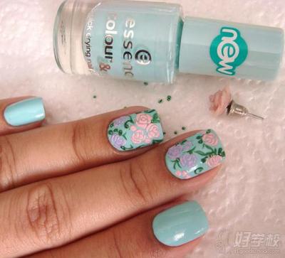 美甲彩绘玫瑰花的画法