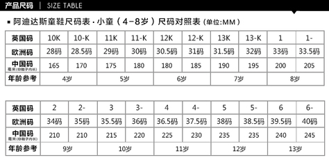 阿迪达斯三叶草服装尺码表 阿迪达斯鞋码对照表