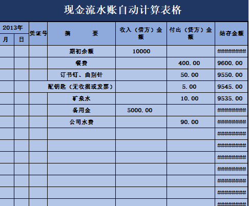 日常支出流水账表格