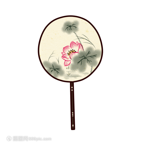 水墨荷花扇子