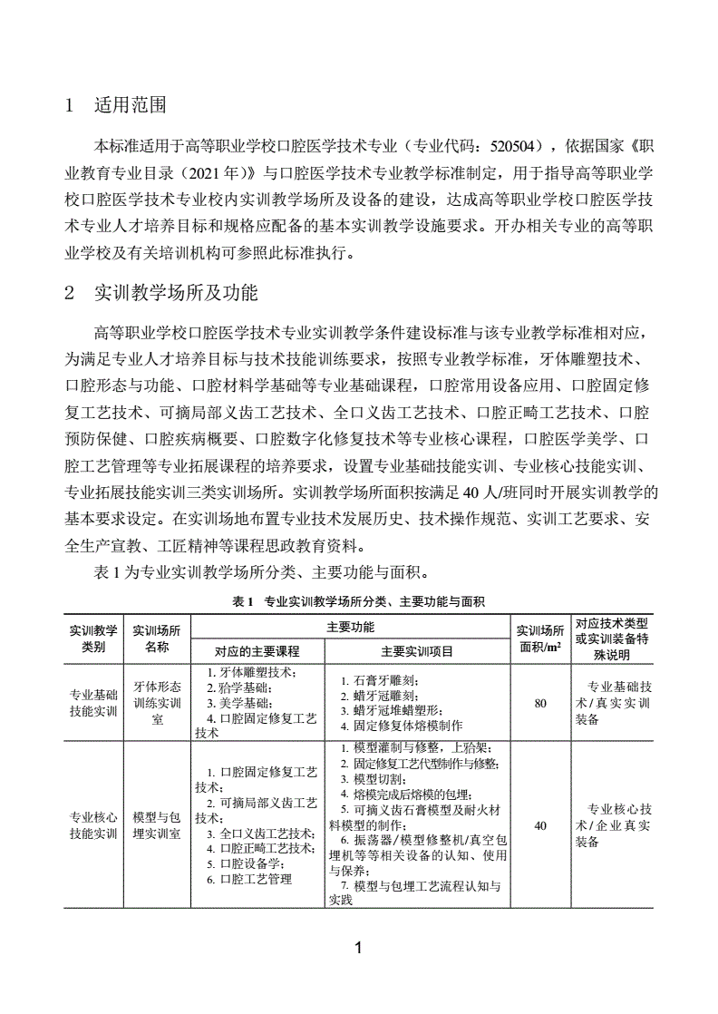 口腔医学专业实训室基本条件