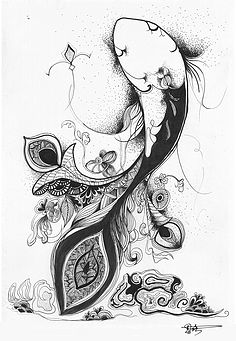 黑白装饰画鱼