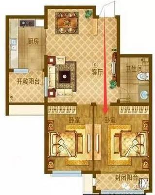 卧室门正对厕所和厨房
