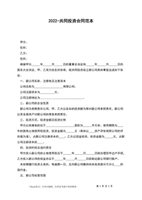 共同投资合同范本