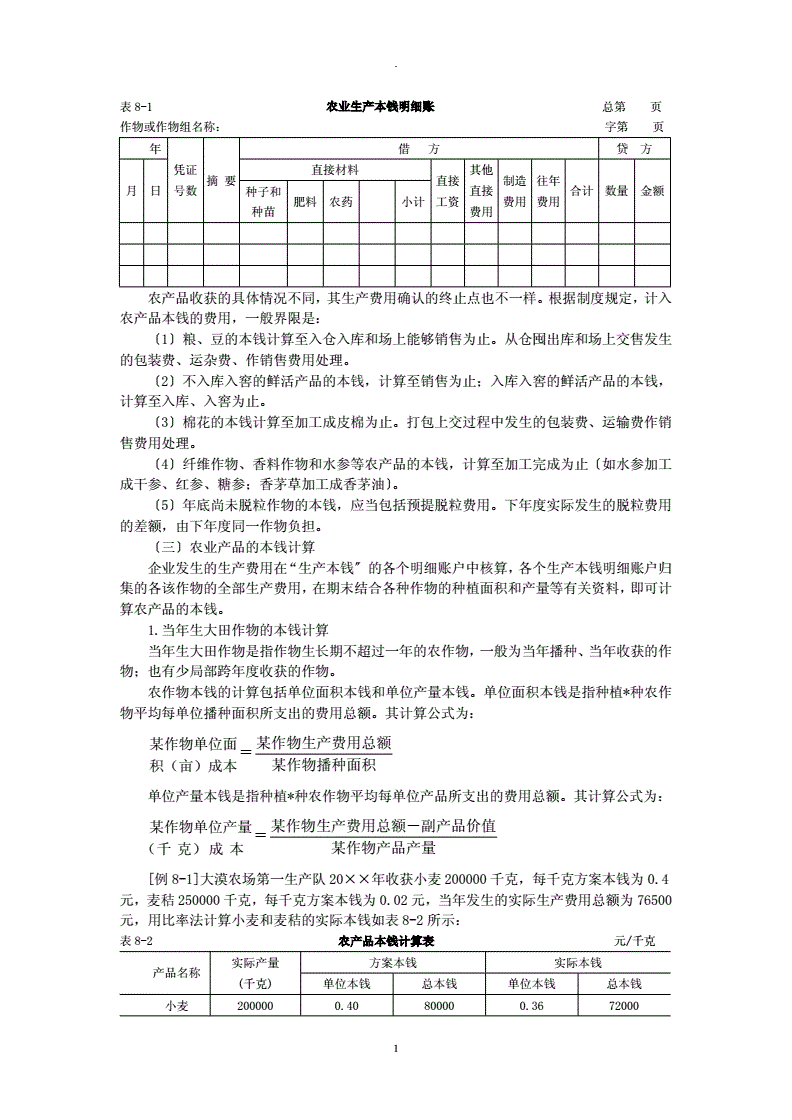 农业成本怎么样计算方法