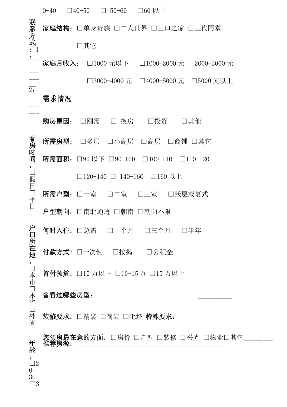 装修需求表