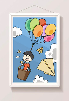 童趣纸飞机插画素材下载
