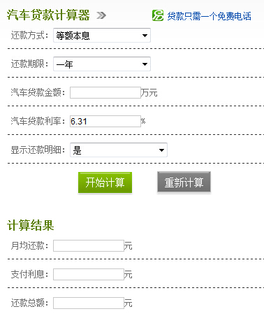 汽车贷款利息计算器