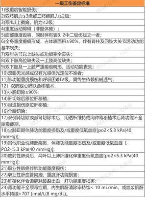 一级工伤伤残鉴定标准