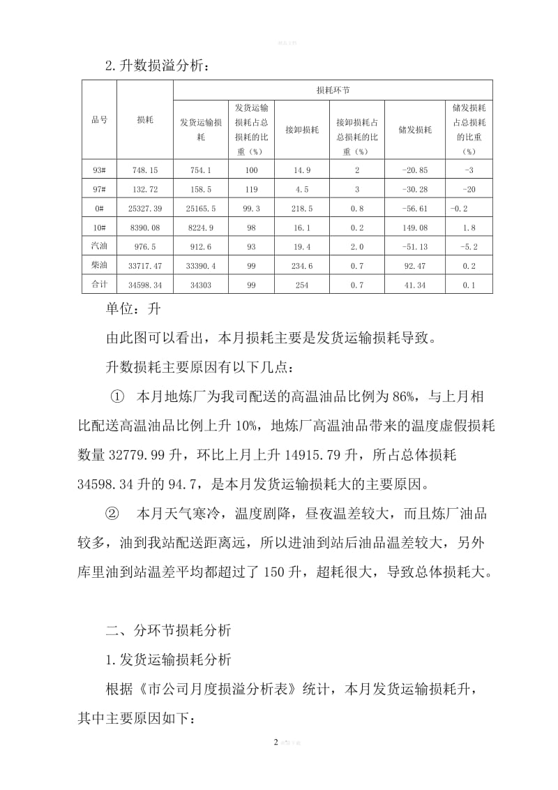 加油站损耗分析怎么写