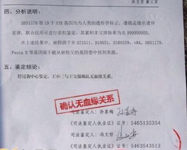 亲子鉴定结果样本