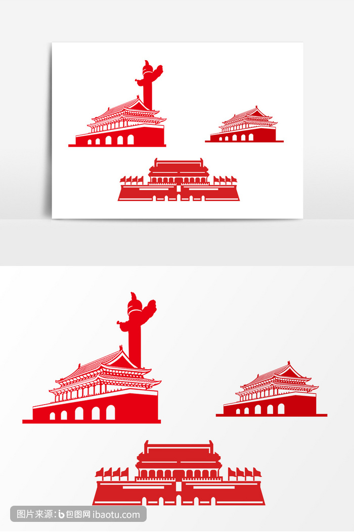 红色剪影创意天安门华表装饰元素