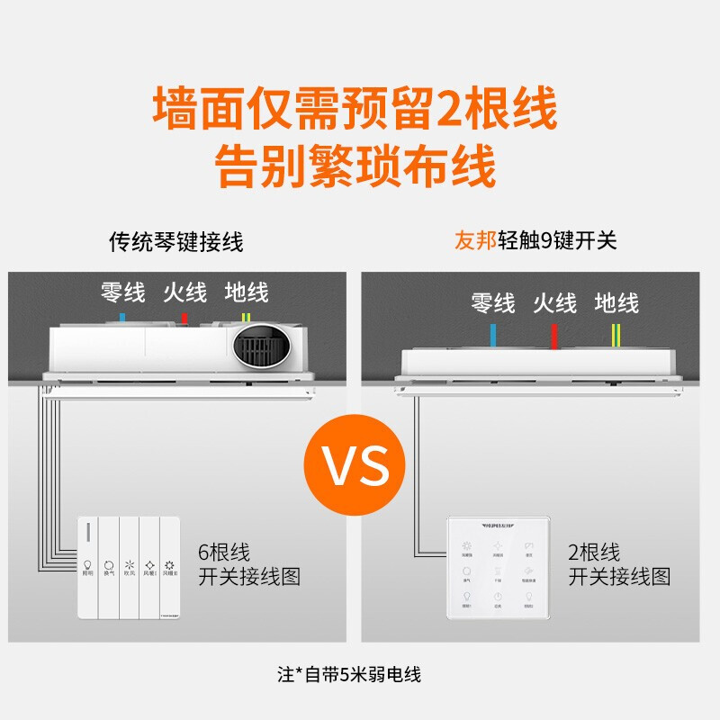 友邦集成吊顶浴霸怎么接线