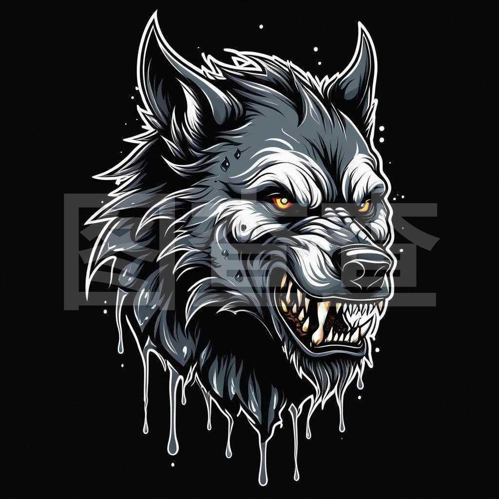 黑白狼人纹身设计