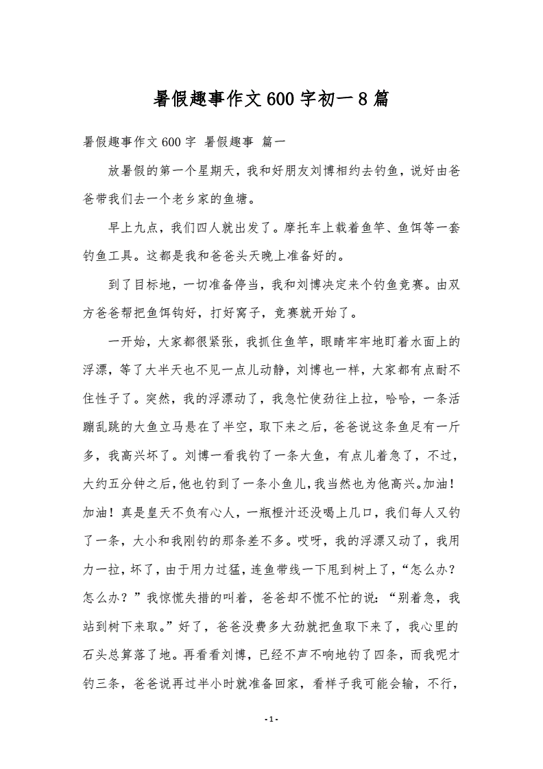 初一作文暑假趣事600字
